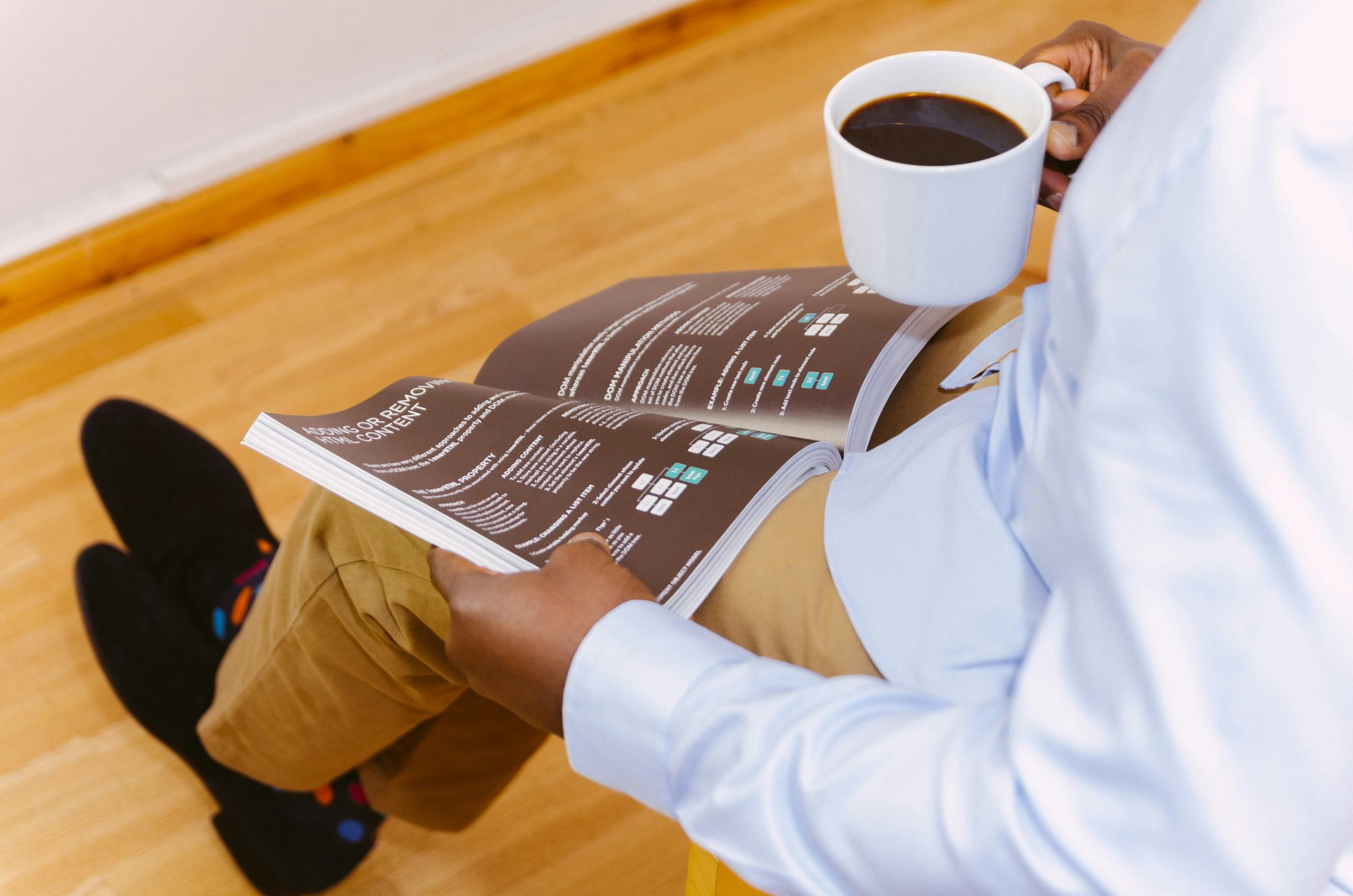 Reading through printed documents over coffee